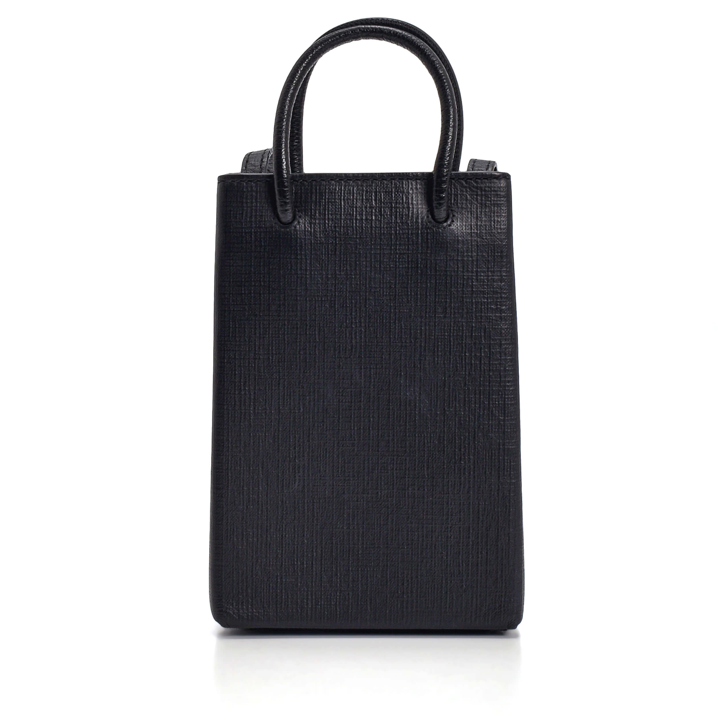 Balenciaga - Black Leather Logo Phone Holder Mini Shopping Bag